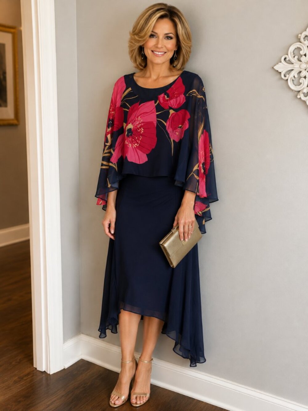 269131 Woven Dress in Midnight and Pink by FRANK LYMAN